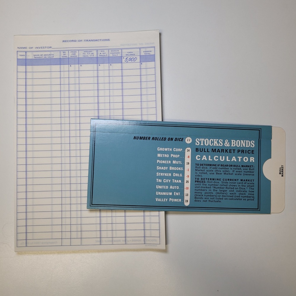 Stocks Bonds Game‎ Replacement Calculator Score Sheets 3M Bookshelf Game 1964